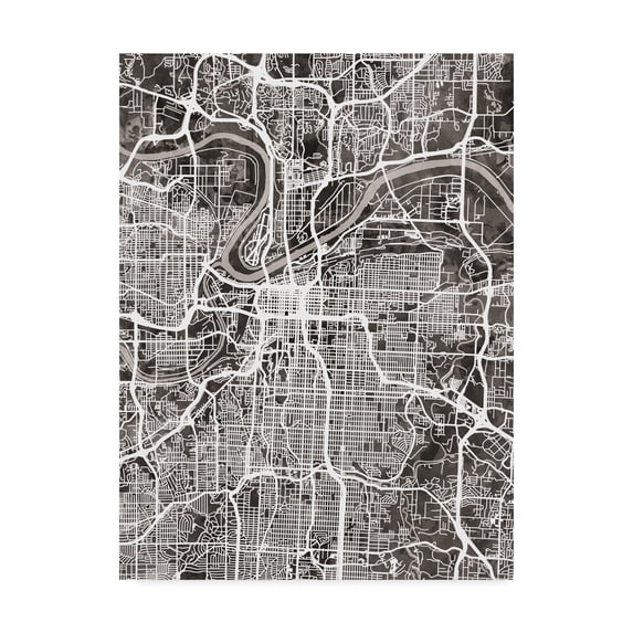 Trademark Fine Art 'Kansas City Missouri City Map Black' Canvas Art by Michael Tompsett