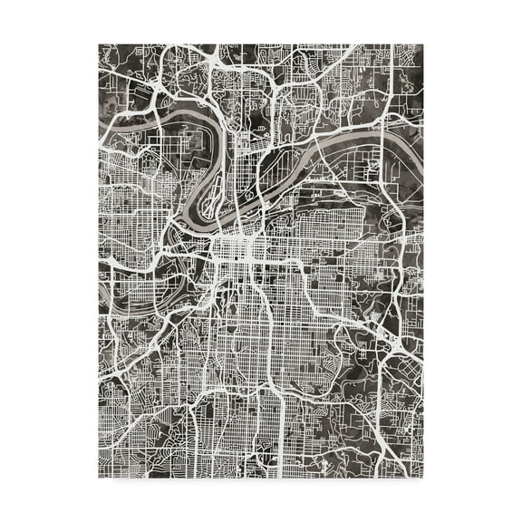 Trademark Fine Art 'Kansas City Missouri City Map Black' Canvas Art by Michael Tompsett