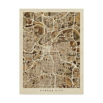 Trademark Fine Art 'Kansas City Missouri City Map Brown' Canvas Art by Michael Tompsett