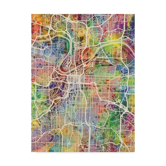 Trademark Fine Art 'Kansas City Missouri City Map III' Canvas Art by Michael Tompsett