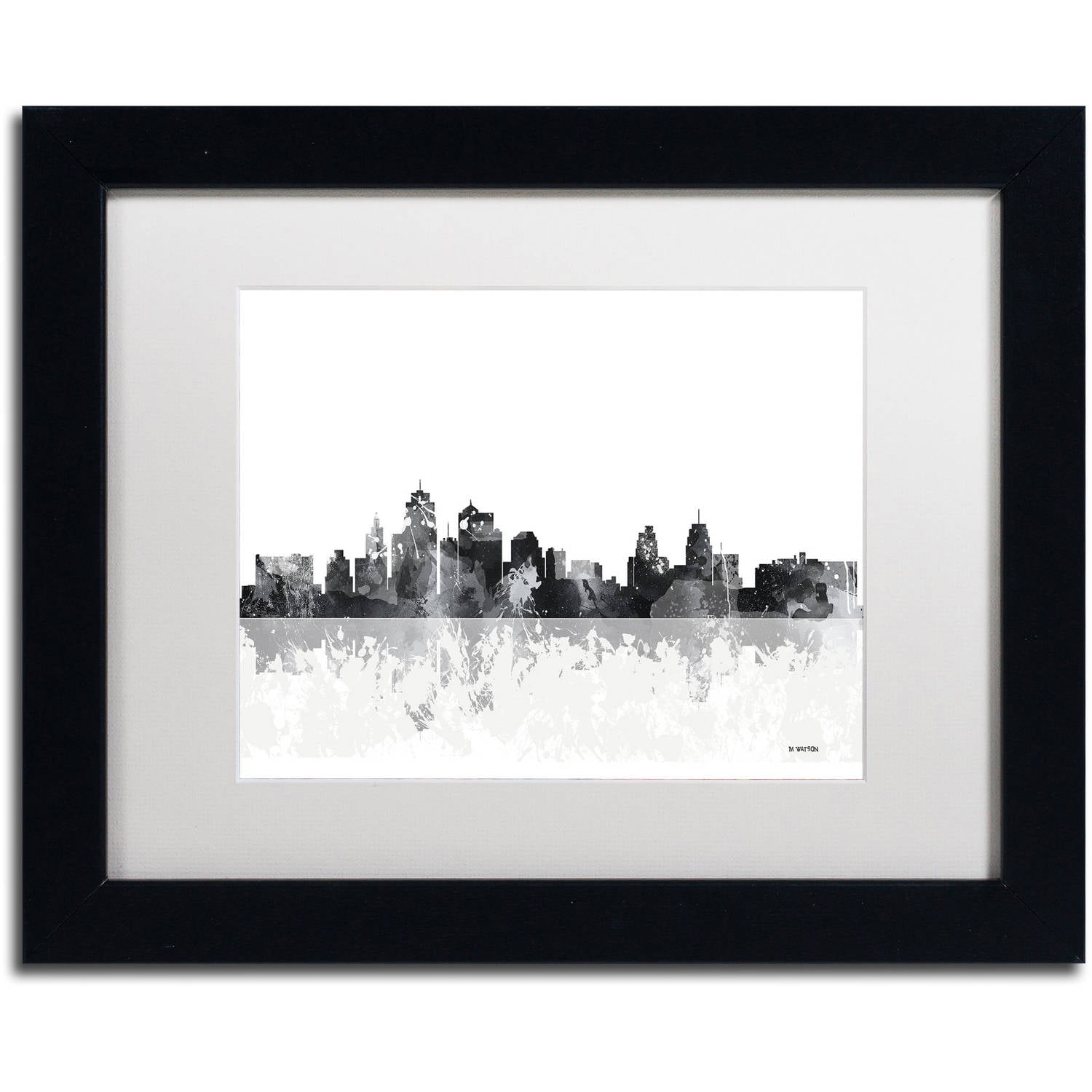 Trademark Fine Art "Kansas City Missouri Skyline" Canvas Art by Marlene Watson, White Matte, Black Frame