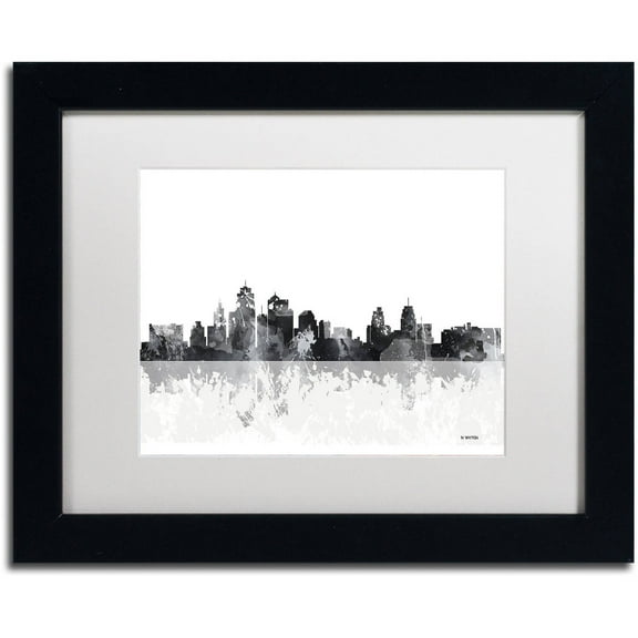 Trademark Fine Art "Kansas City Missouri Skyline" Canvas Art by Marlene Watson, White Matte, Black Frame