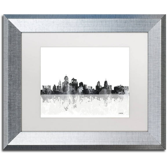 Trademark Fine Art "Kansas City Missouri Skyline" Canvas Art by Marlene Watson, White Matte, Silver Frame
