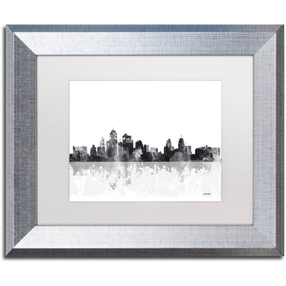 Trademark Fine Art "Kansas City Missouri Skyline" Canvas Art by Marlene Watson, White Matte, Silver Frame