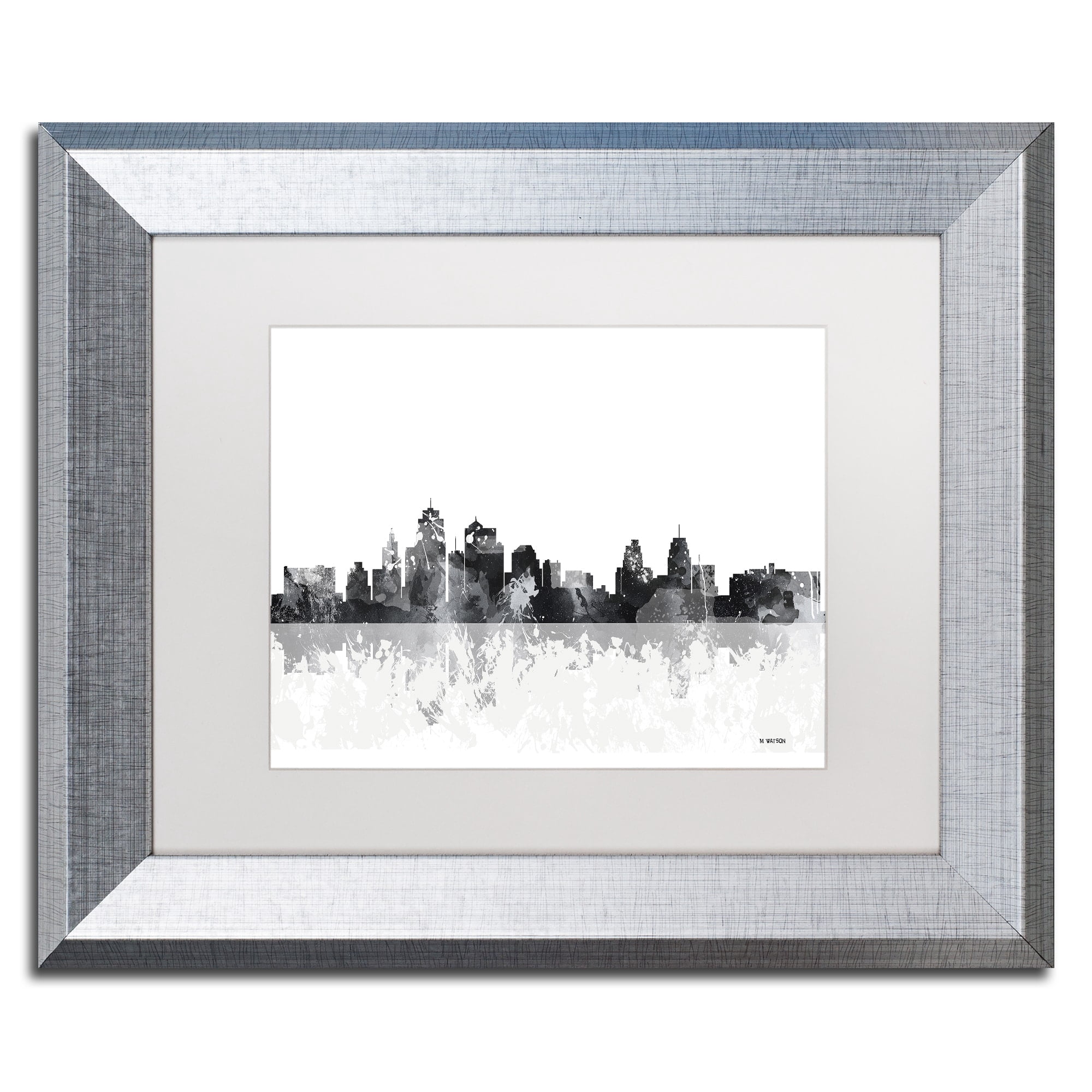 Trademark Fine Art "Kansas City Missouri Skyline" Canvas Art by Marlene Watson, White Matte, Silver Frame