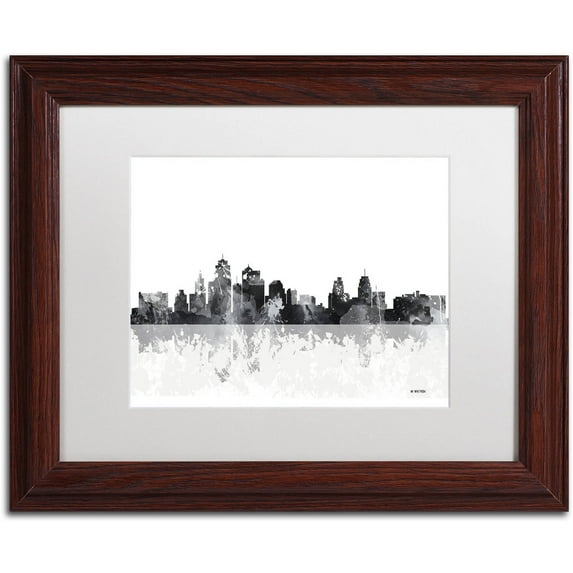 Trademark Fine Art "Kansas City Missouri Skyline" Canvas Art by Marlene Watson, White Matte, Wood Frame