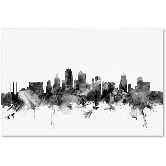 Trademark Fine Art "Kansas City Skyline B&W" Canvas Art by Michael Tompsett