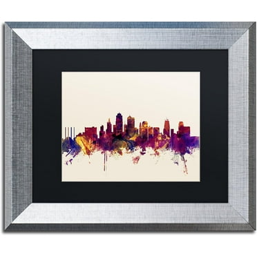 Trademark Fine Art "Kansas City Skyline" Canvas Art by Michael Tompsett, Black Matte, Silver Frame