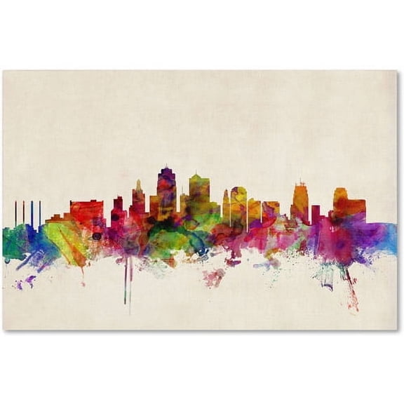 Trademark Fine Art "Kansas City Watercolor Skyline" Canvas Art by Michael Tompsett