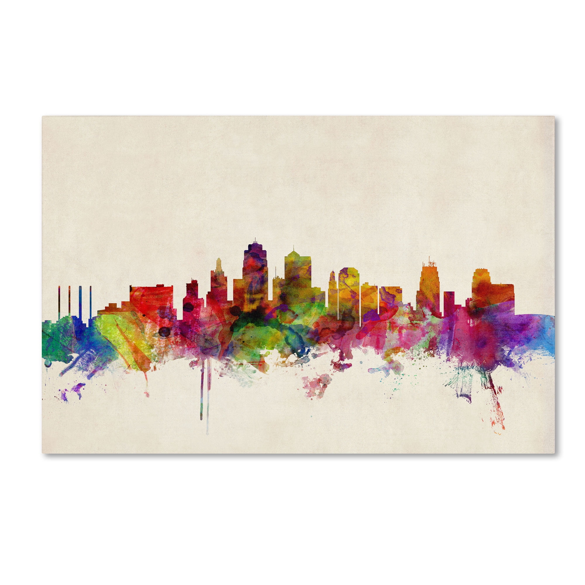 Trademark Fine Art "Kansas City Watercolor Skyline" Canvas Art by Michael Tompsett