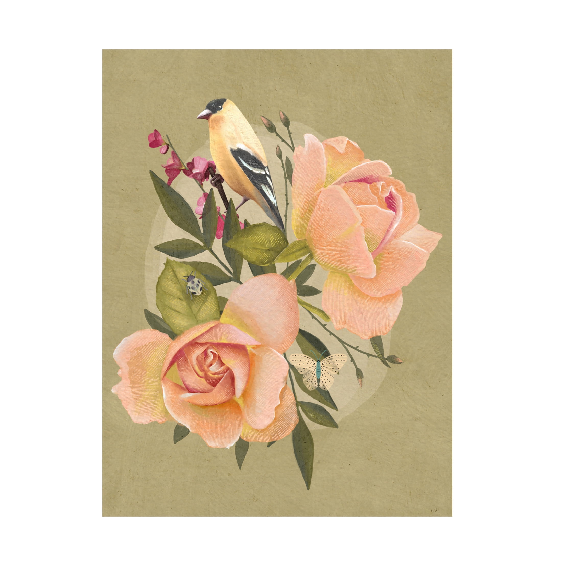 Trademark Fine Art Katie O'Shea Goldfinch and Flowers I Canvas Wall Art ...