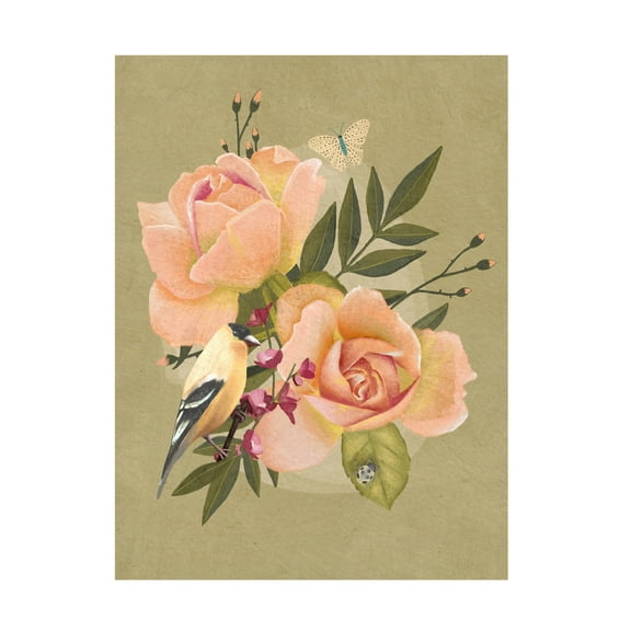 Trademark Fine Art Katie O'Shea  Goldfinch and Flowers II Canvas Wall Art