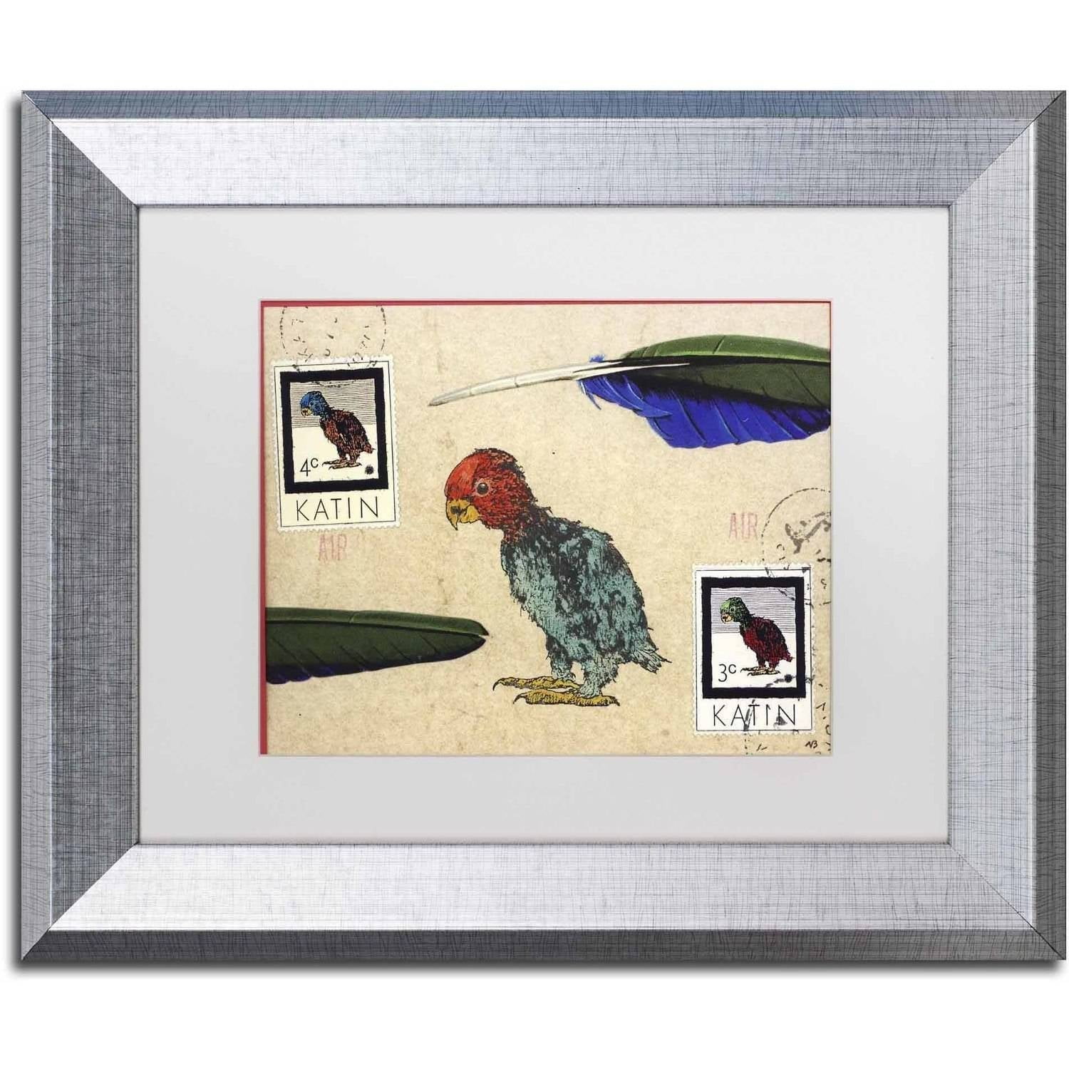 Nick Bantock Parrot Canvas Art with White Matte and Silver Frame