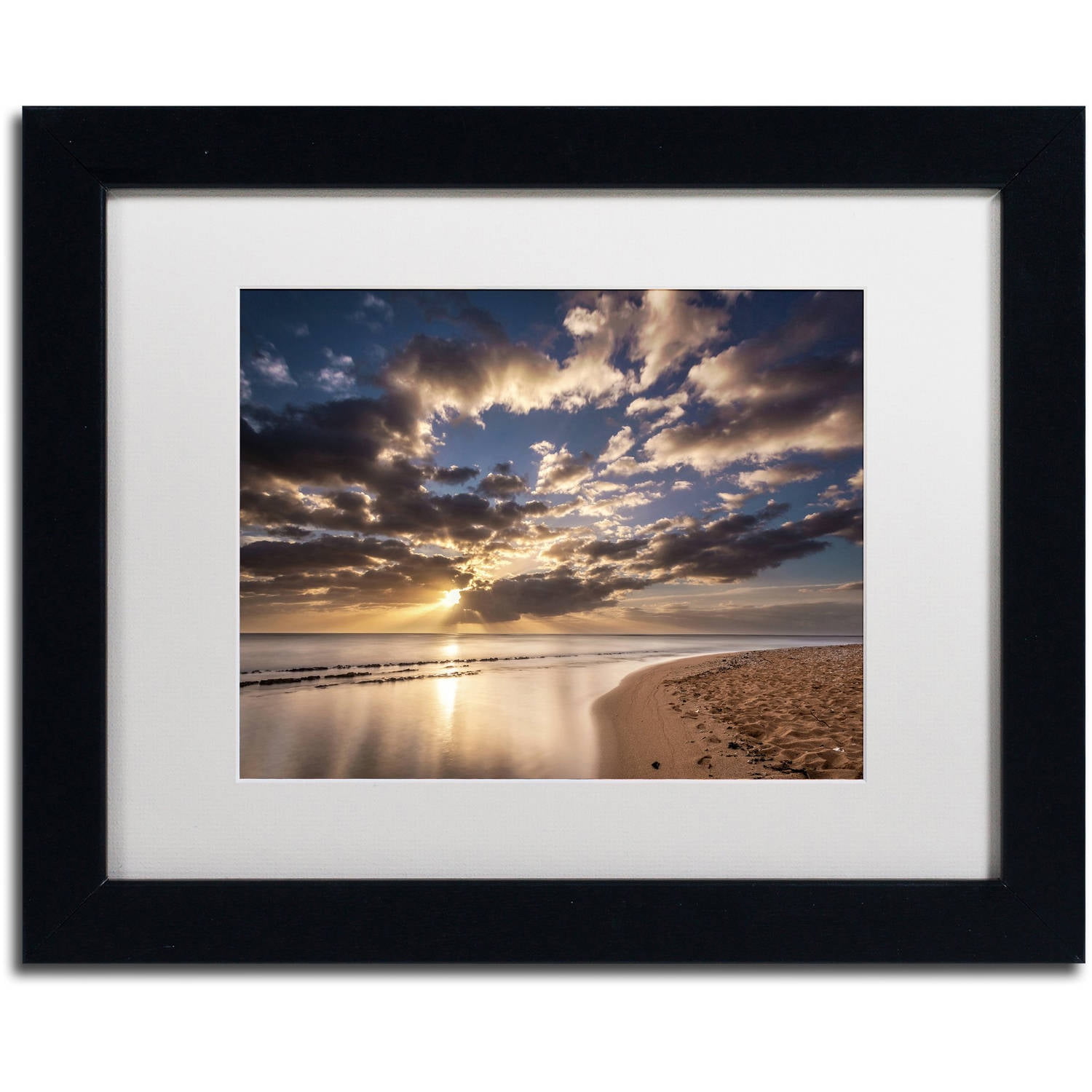 Kauai Beach Sunrise Framed Landscape Canvas Print, 16x20-Inch
