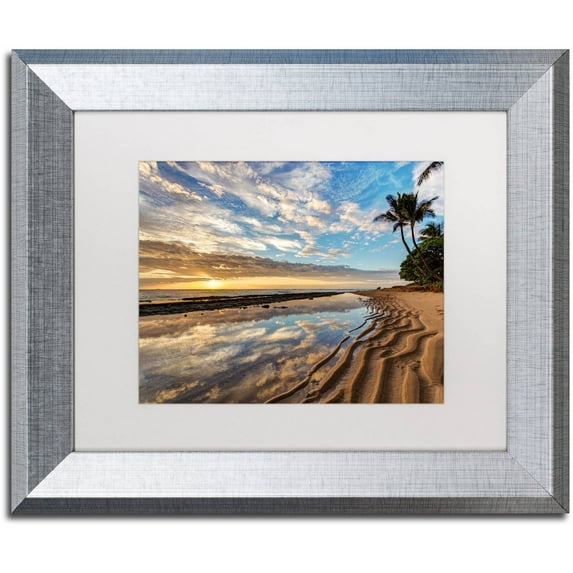Trademark Fine Art 'Kauai Kailani Sunrise' Canvas Art by Pierre Leclerc, White Matte, Silver Frame