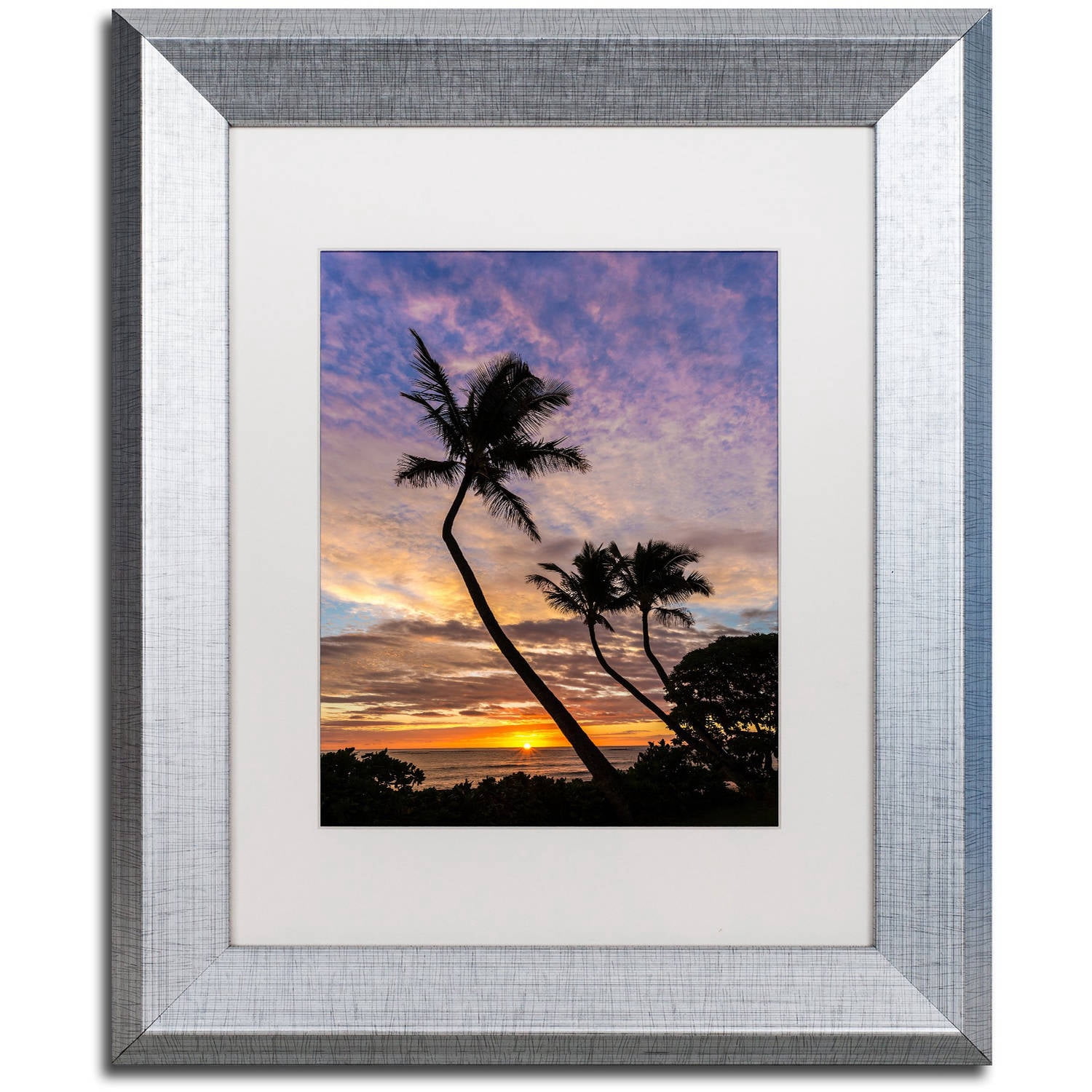 Trademark Fine Art 'Kauai Sunrise' Canvas Art by Pierre Leclerc, White Matte, Silver Frame