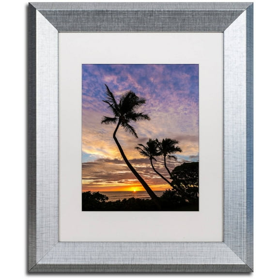 Trademark Fine Art 'Kauai Sunrise' Canvas Art by Pierre Leclerc, White Matte, Silver Frame