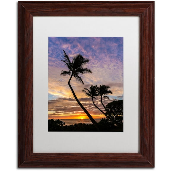 Trademark Fine Art 'Kauai Sunrise' Canvas Art by Pierre Leclerc, White Matte, Wood Frame