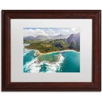 Trademark Fine Art 'Kauai's Tunnels Beach' Canvas Art by Pierre Leclerc, White Matte, Wood Frame