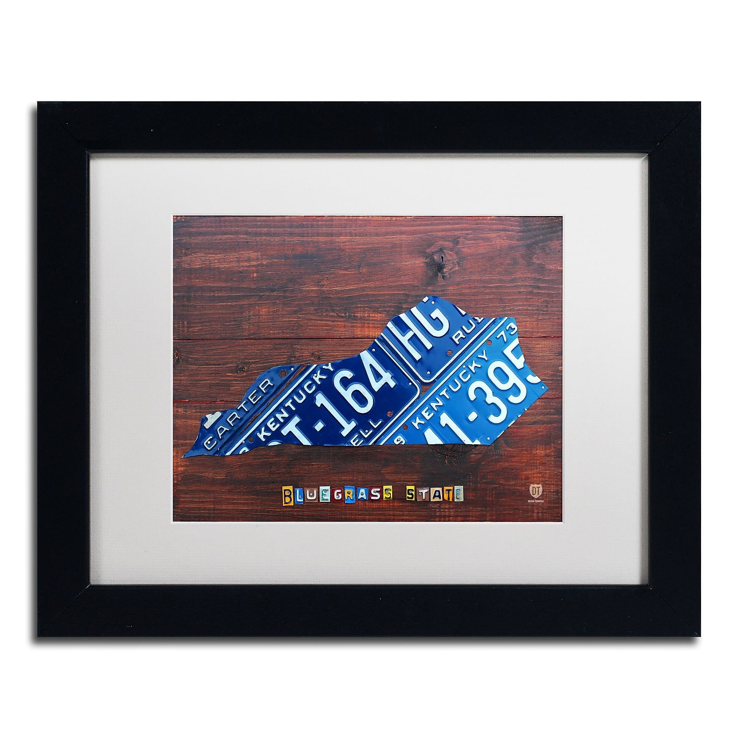 Trademark Fine Art 'Kentucky License Plate Map' Canvas Art by Design Turnpike, White Matte, Black Frame