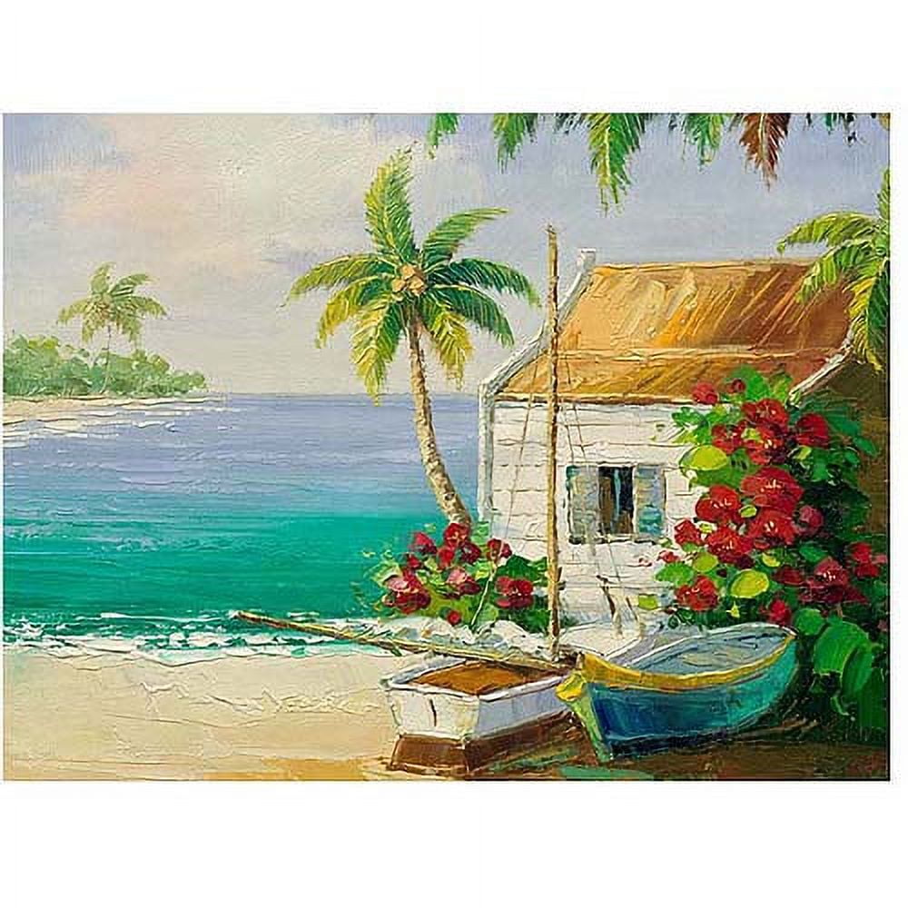 Tropical Beach Scene Framed Canvas Art in Vibrant Colors