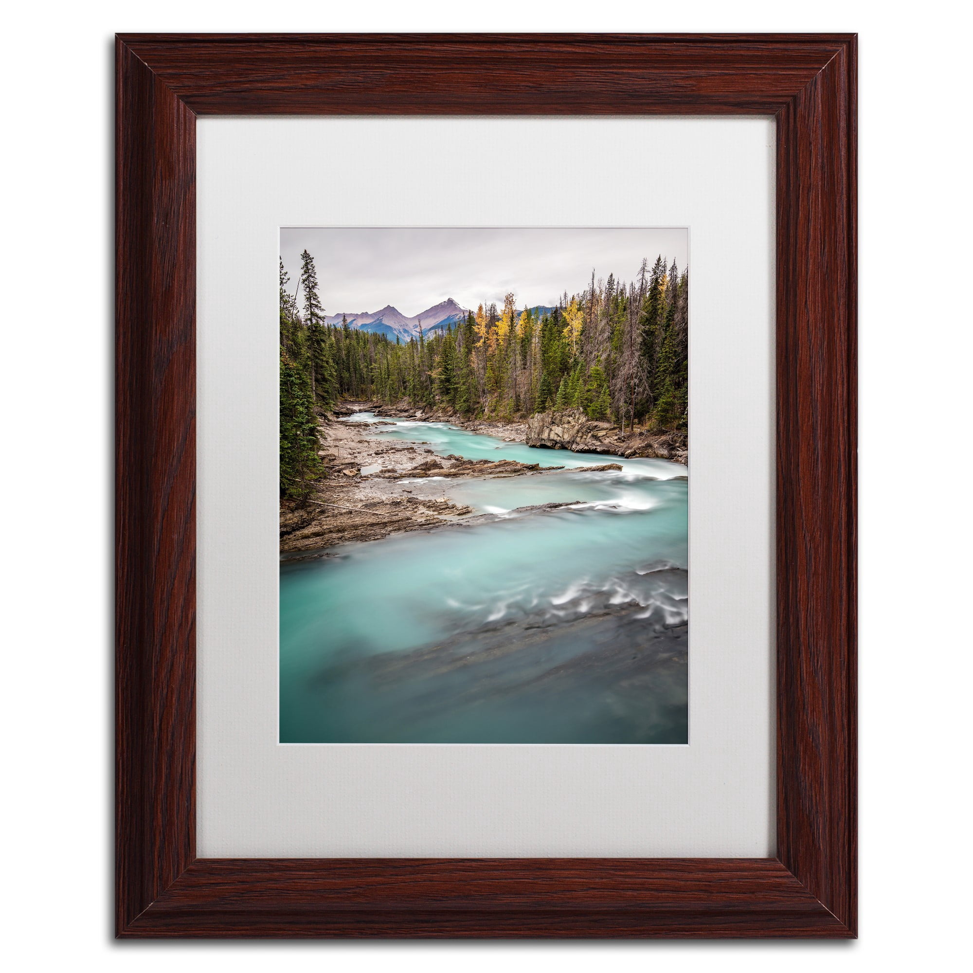 Trademark Fine Art 'Kicking Horse River' Canvas Art by Pierre Leclerc, White Matte, Wood Frame