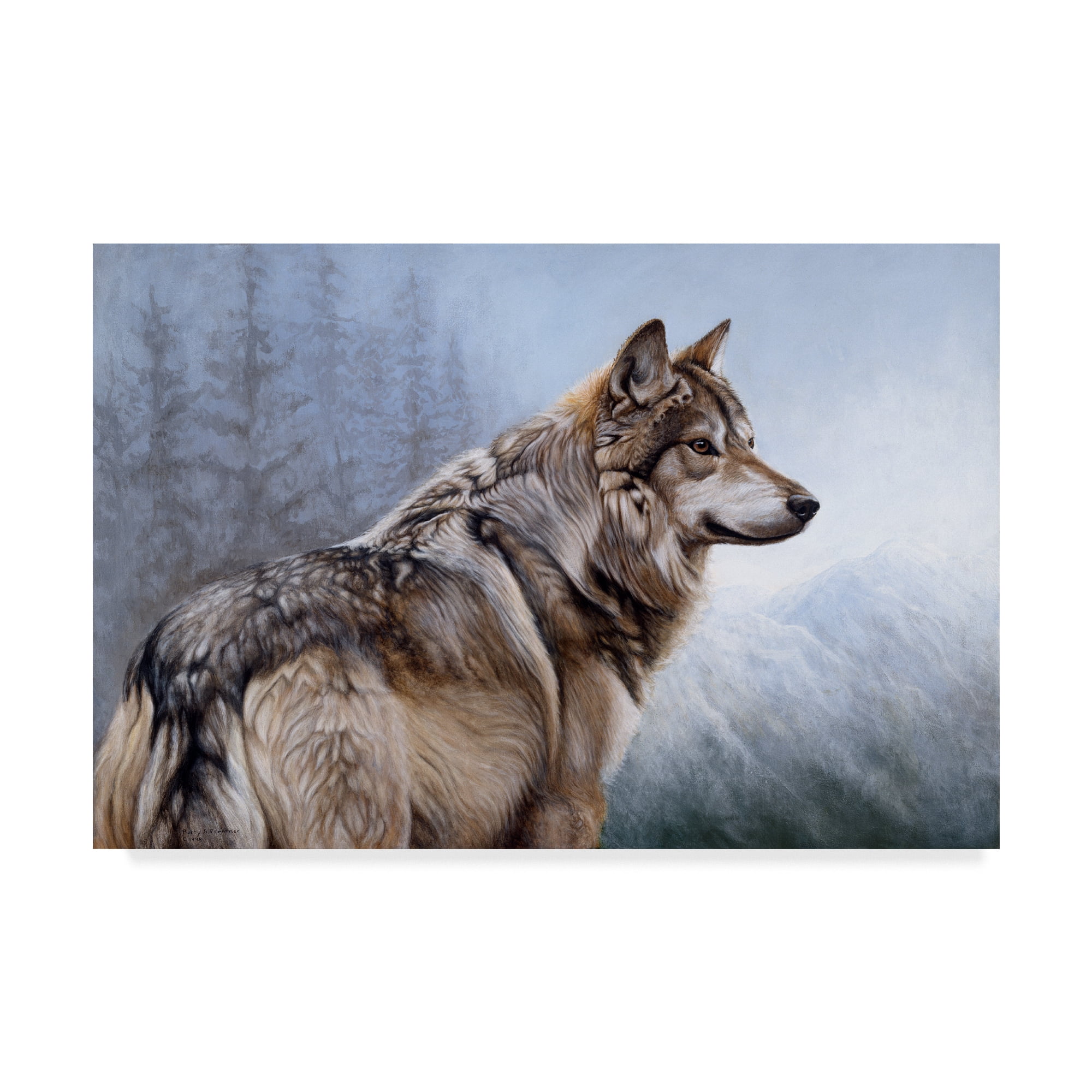 King of the Hill Wolf Canvas Art in Natural Tones