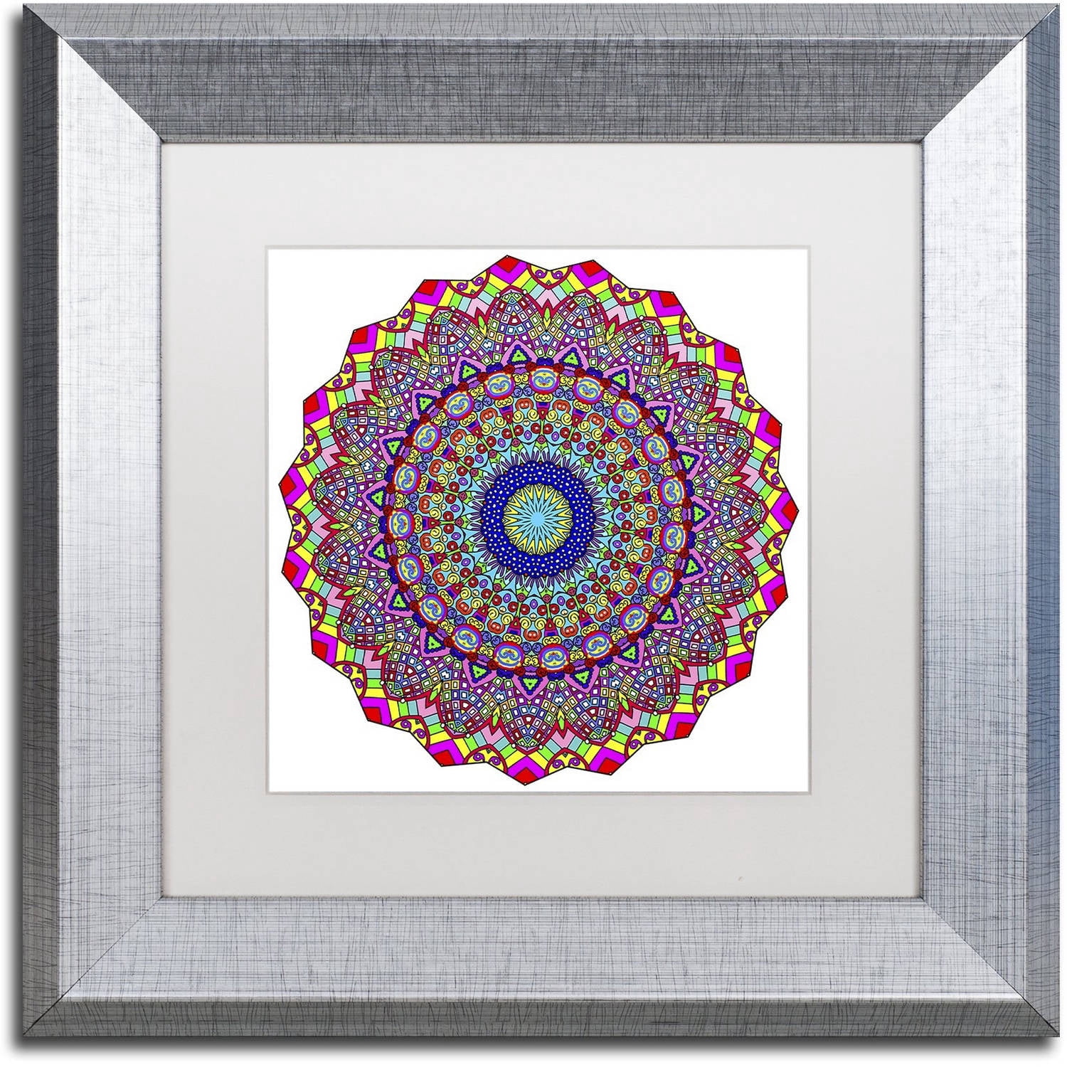 Trademark Fine Art "Kisses Mandala in Red" Canvas Art by Kathy G. Ahrens, White Matte, Silver Frame