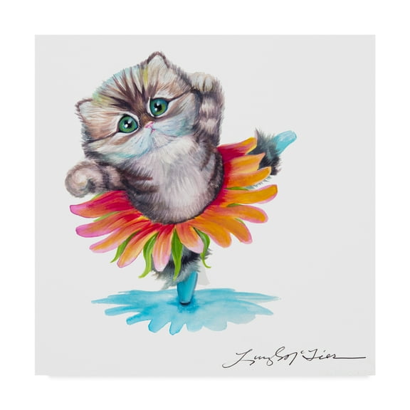 Trademark Fine Art 'Kitten Ballerina Daisy Flower Dance Persian Cat' Canvas Art by Lucy P. Mctier