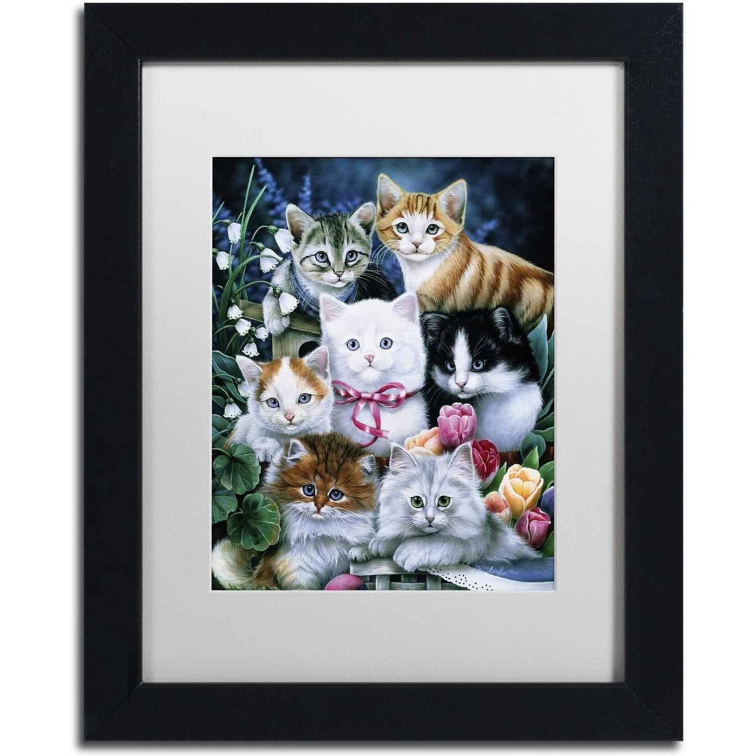 Trademark Fine Art 'Kittens' Canvas Art by Jenny Newland, White Matte, Black Frame