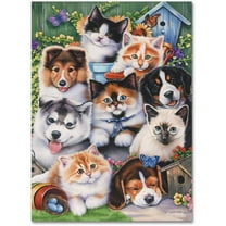 Trademark Fine Art 'Kittens & Puppies In The Garden' Canvas Art by Jenny Newland