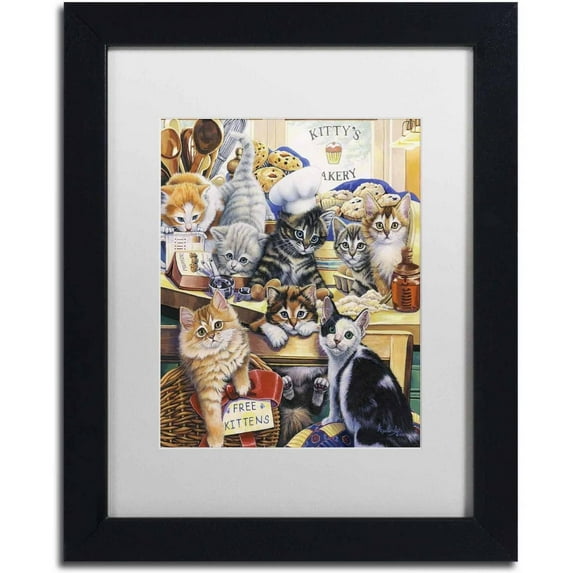 Trademark Fine Art 'Kitty Bakery' Canvas Art by Jenny Newland, White Matte, Black Frame