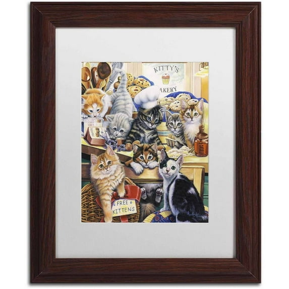 Trademark Fine Art 'Kitty Bakery' Canvas Art by Jenny Newland, White Matte, Wood Frame