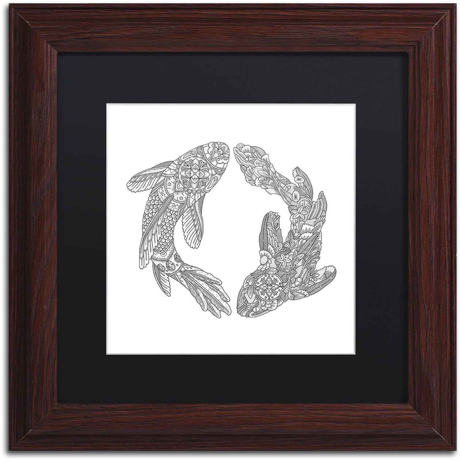 Black Matte Framed Koi Fish Acrylic Canvas Art 16" x 16"