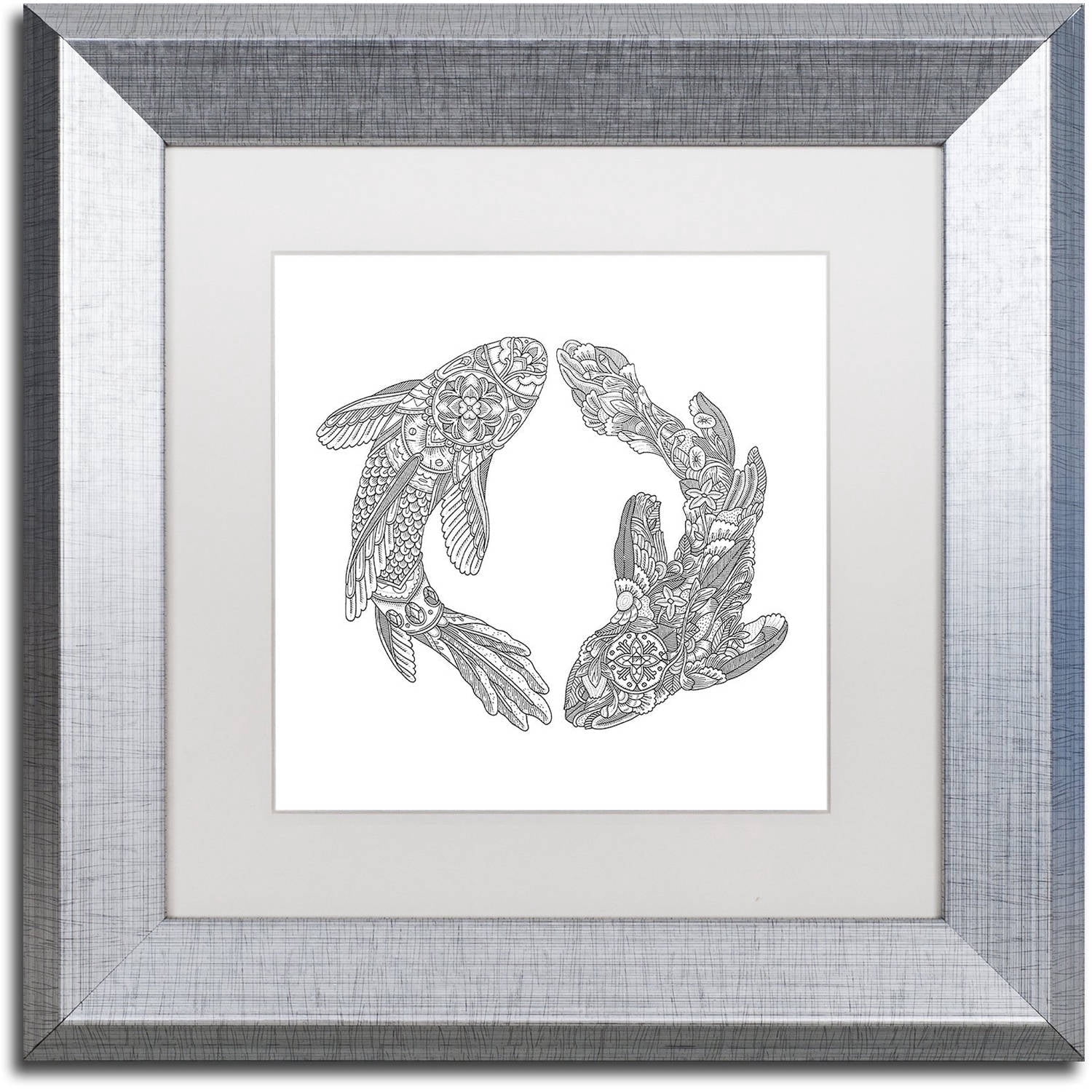 Trademark Fine Art "Koi Fishes" Canvas Art by Filippo Cardu, White Matte, Silver Frame