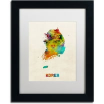Trademark Fine Art "Korea Watercolor Map" Canvas Art by Michael Tompsett White Matte, Black Frame