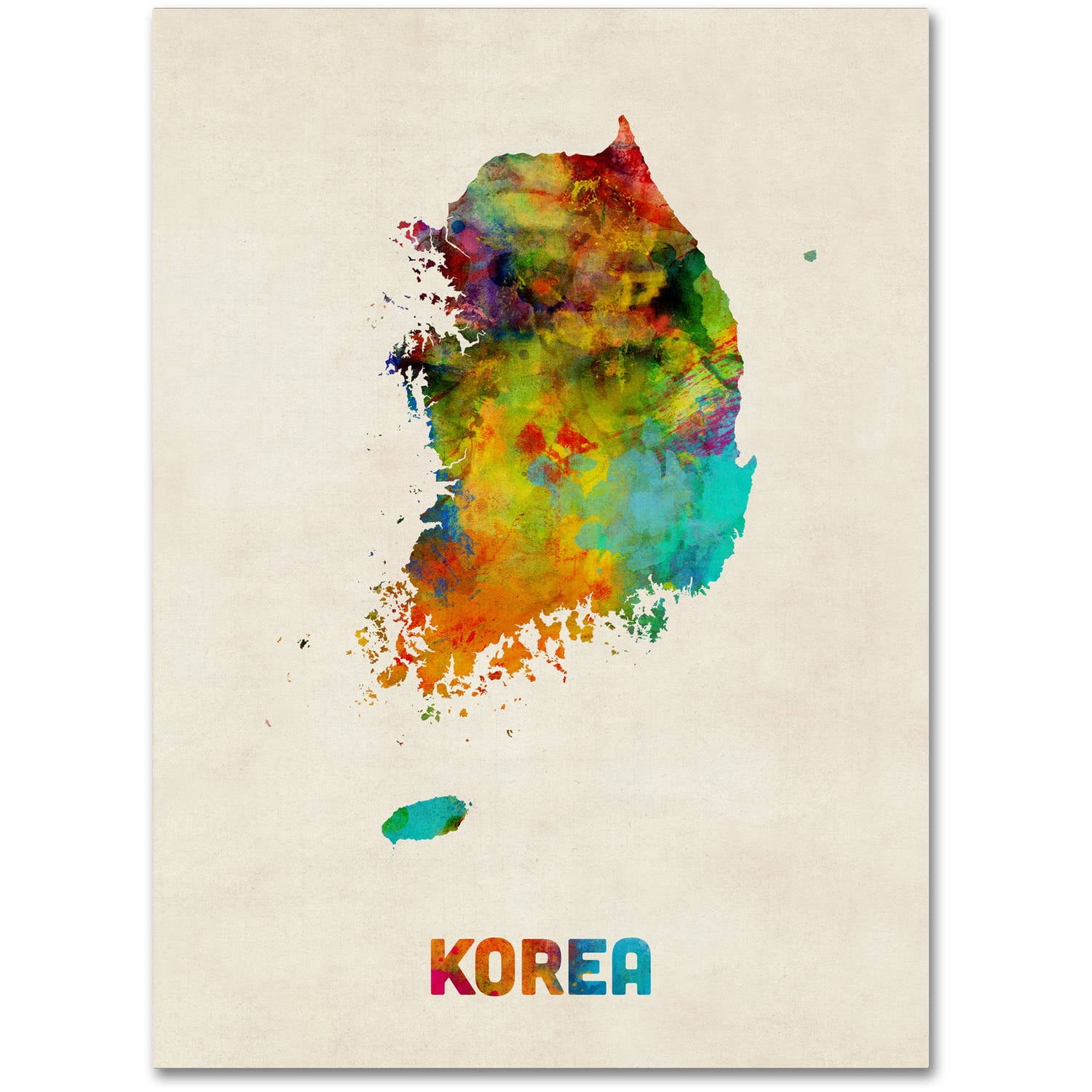 Trademark Fine Art "Korea Watercolor Map" Canvas Art by Michael Tompsett