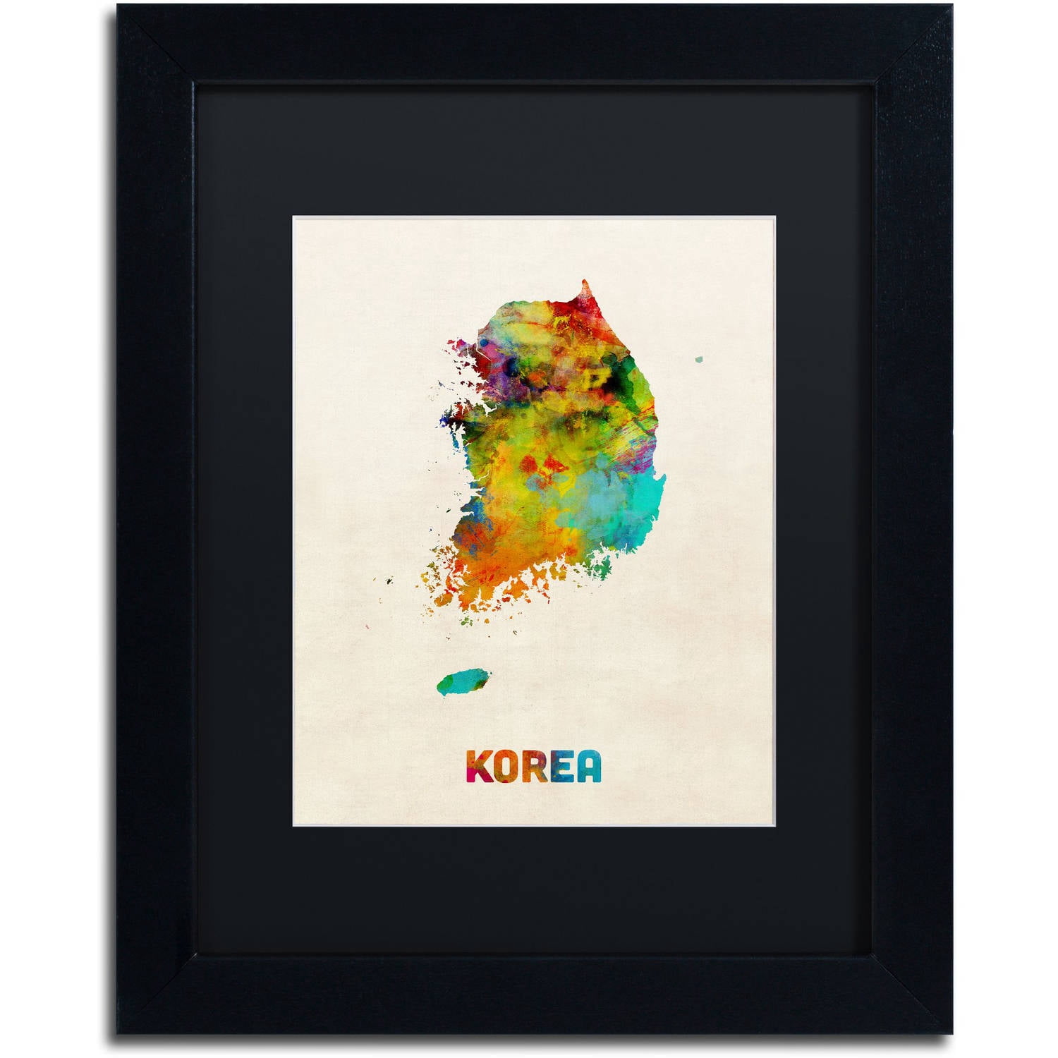 Trademark Fine Art ''Korea Watercolor Map'' by Michael Tompsett 16" x 20" Black Matted Black Frame (MT0736-B1620BMF)