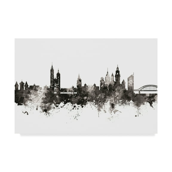 Trademark Fine Art 'Krakow Poland Skyline Black White' Canvas Art by Michael Tompsett
