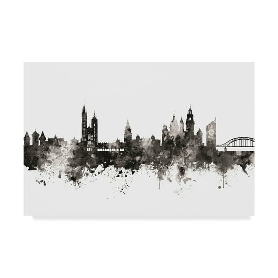 Trademark Fine Art 'Krakow Poland Skyline Black White' Canvas Art by Michael Tompsett