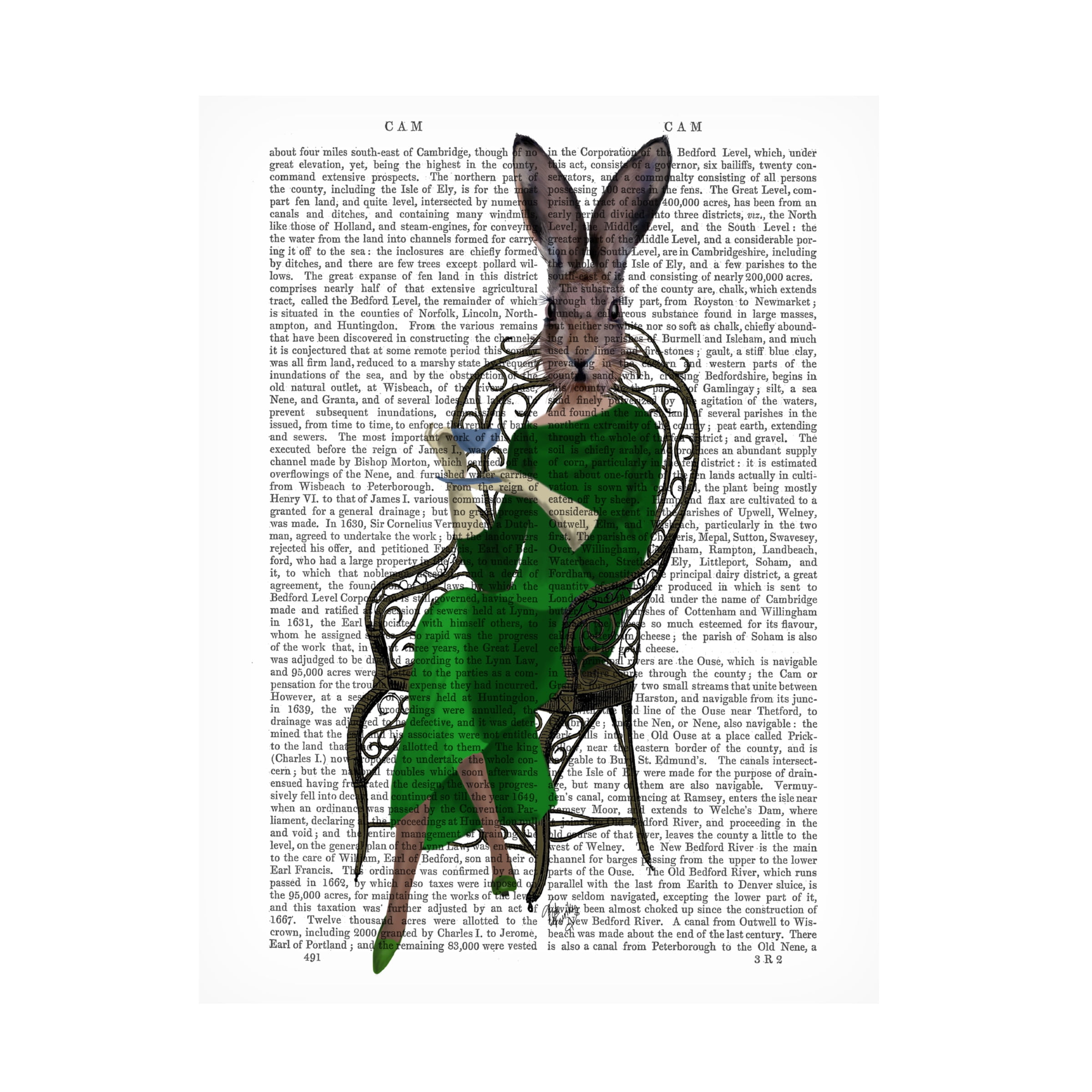 Trademark Fine Art Fab Funky Lady Bella Rabbit Taking Tea Canvas Wall Art - 35x47