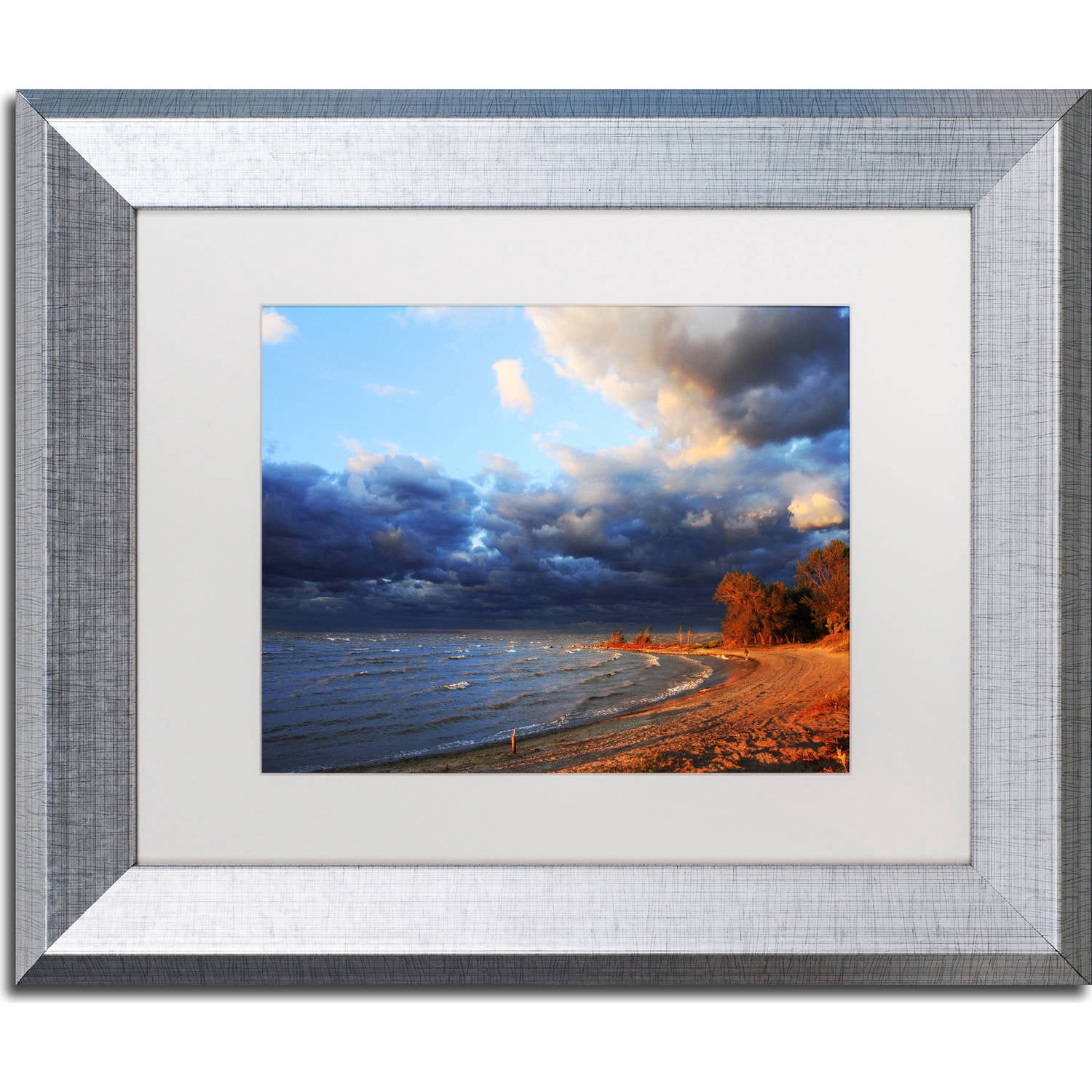 Trademark Fine Art "Lake Erie Autumn" Canvas Art by Jason Shaffer, White Matte, Silver Frame