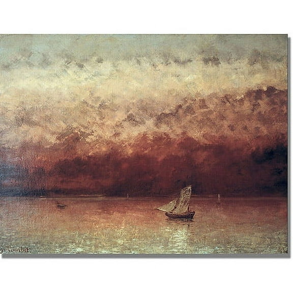 Trademark Fine Art "Lake Leman with Setting Sun" Canvas Art by Gustave Courbet