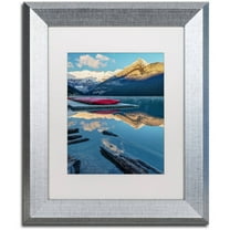 Trademark Fine Art 'Lake Louise Canoes' Canvas Art by Pierre Leclerc, White Matte, Silver Frame