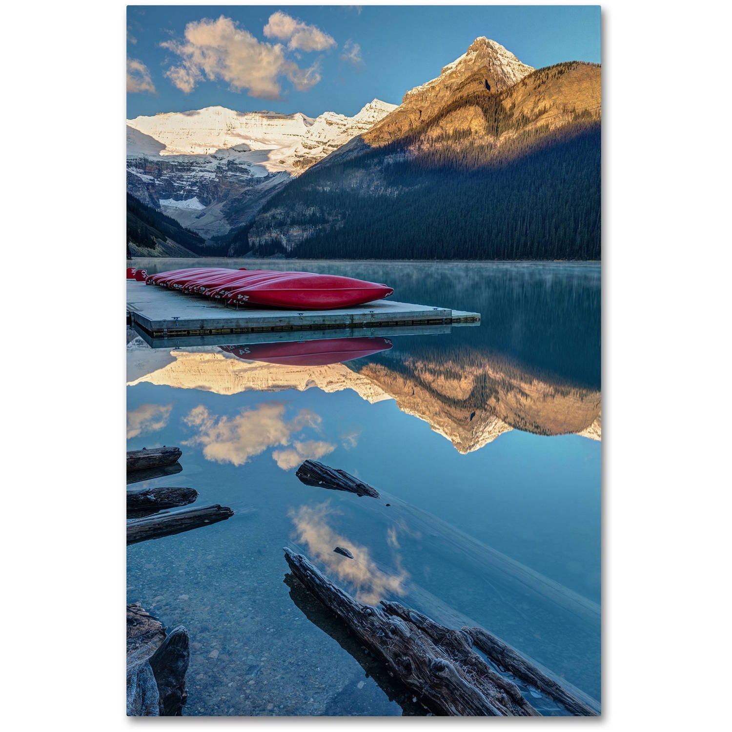 Pierre Leclerc 'Lake Louise Canoes' Canvas Art 16 x 24