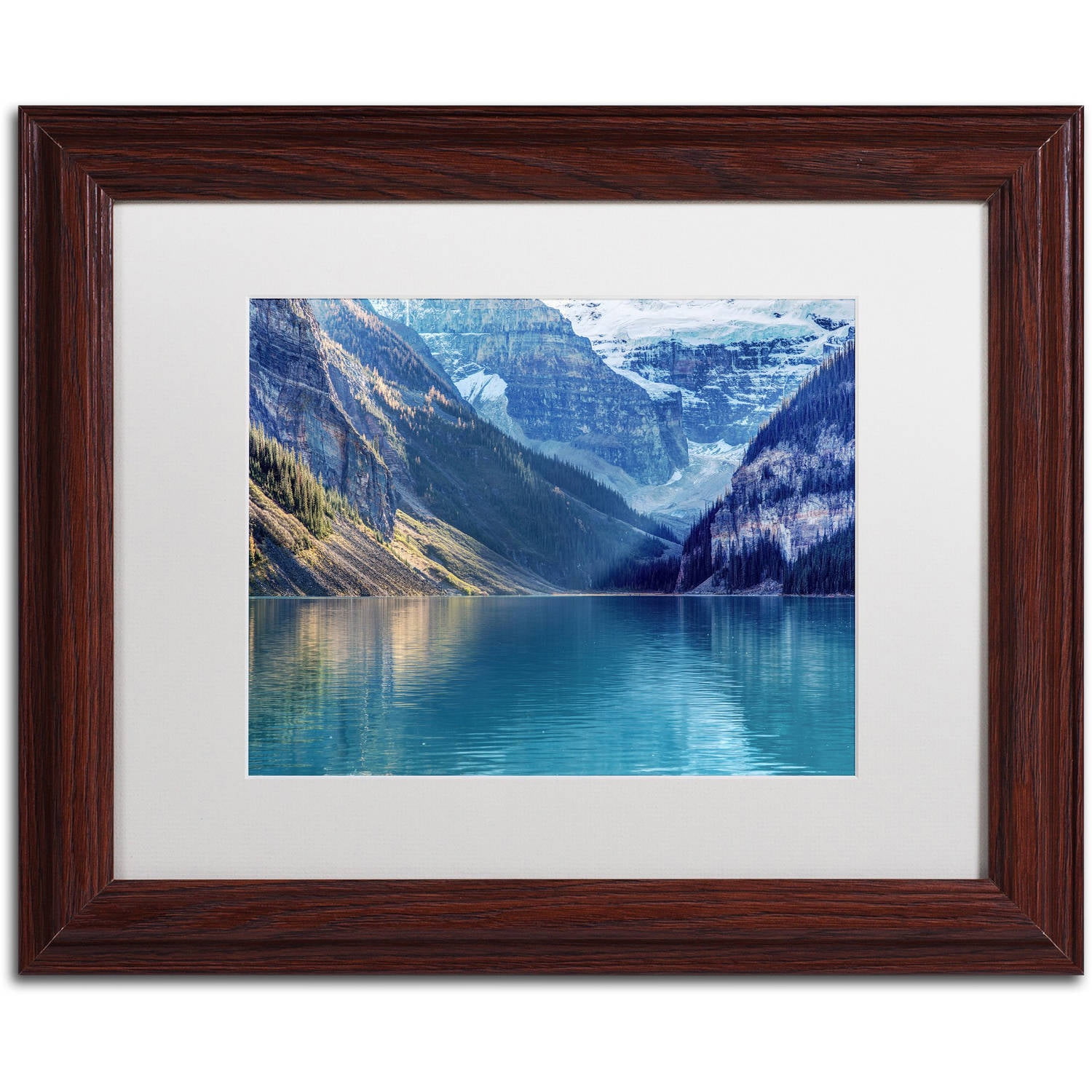 Trademark Fine Art 'Lake Louise Sunlight' Canvas Art by Pierre Leclerc, White Matte, Wood Frame