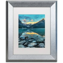 Trademark Fine Art 'Lake Louise Sunrise' Canvas Art by Pierre Leclerc, White Matte, Silver Frame