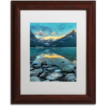 Trademark Fine Art 'Lake Louise Sunrise' Canvas Art by Pierre Leclerc, White Matte, Wood Frame