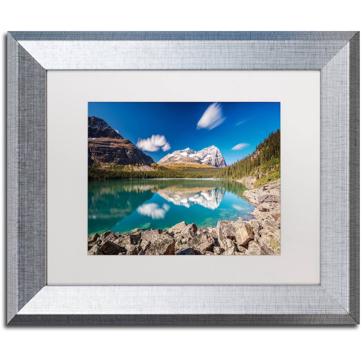 Trademark Fine Art 'Lake O'Hara Daydream' Canvas Art by Pierre Leclerc, White Matte, Silver Frame