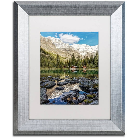 Trademark Fine Art 'Lake O'Hara Lodge' Canvas Art by Pierre Leclerc, White Matte, Silver Frame